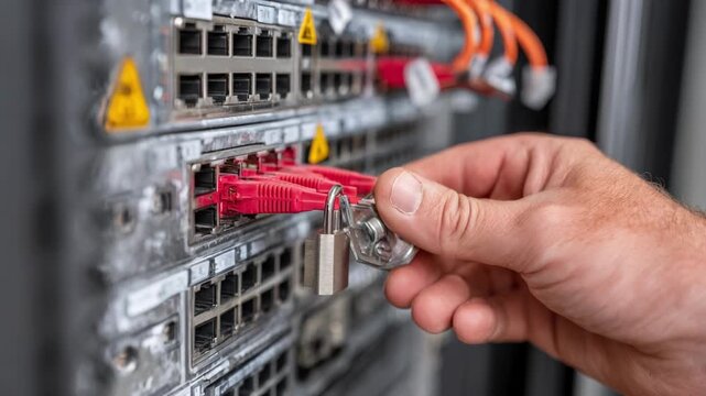 Medium shot showing a professional setting up firewalls and secure networks to safeguard sensitive accounting information.
