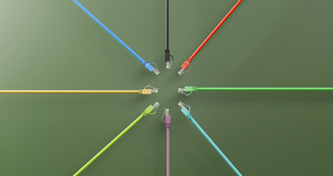 Network equipment. Wires connect equipment. Network hardware. Equipment for system administrator. Structured cabling systems