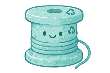 Recycled Thread Art. Adorable doodle spool of thread made from recycled plastic, transparent and bubbly texture with tiny