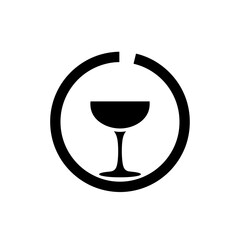 Cocktail glass partial ring surround silhouette vector illustration