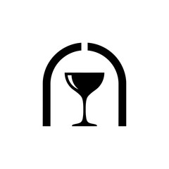 Cocktail glass framed by arch silhouette vector illustration