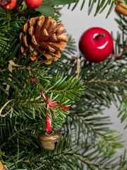 natural spruce branches decorated with pine cones