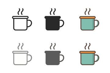 Obraz premium Stylish Enamel Mug. Enamel mug with steam rising, suitable for outdoor camping scene, clean geometric minimal icon, first in line