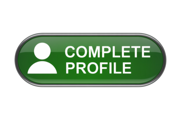 3d icon Complete profile button on a green background, with a user icon . Isolated on transparent background, png