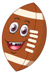 Cute cartoon American football characters with different facial expressions, mascot style sports illustration, playful design isolated on transparent background.