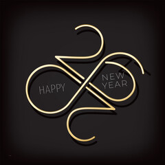 2026 Rhombus Shape Composition Gold Numerals Logo with Zero and Six Making Mobius Loop and Happy New Year Greetings Lettering - Golden on Black Background - Gradient Graphic Design