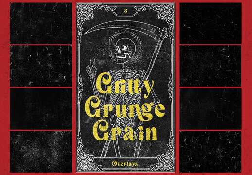 8 Grunge Distressed Overlays Gritty Grain Texture. Worn Surface Effect