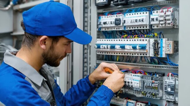 Technician upgrading a video intercom system by installing advanced camera modules and updated software for enhanced security features.