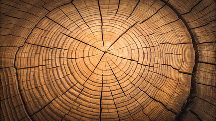 Wooden tree stump cross-section showing growth rings and texture  