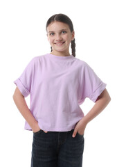 Fototapeta premium Portrait of cute girl on white background