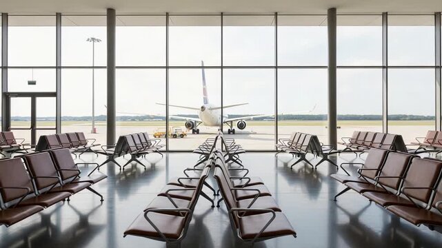 serene early morning atmosphere in contemporary airport with reflective floors