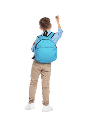 Naklejka premium Child drawing something with marker on white background, back view