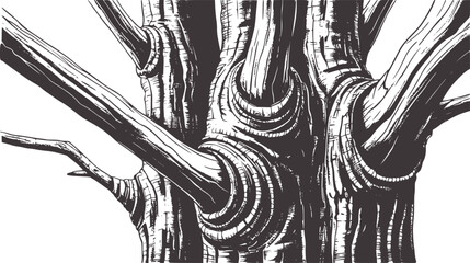 Detailed black and white pencil of intertwined tree branches