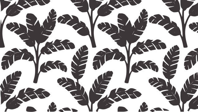 Monochrome detailed repeating pattern of banana leaves