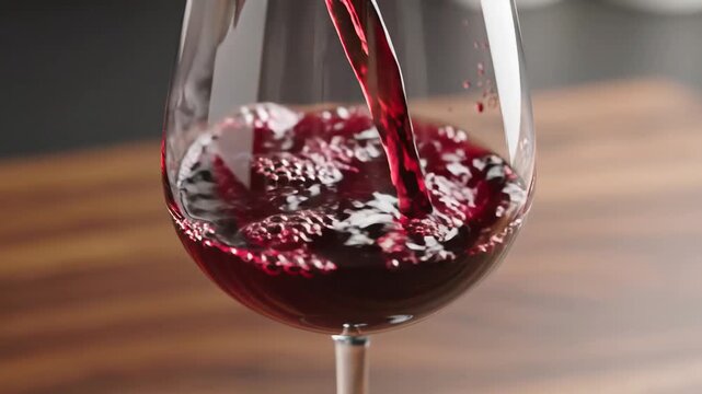 Red Wine Being Poured into a Glass Close Up.