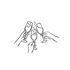 Toasting with Wine Glasses - Hand drawn Icon flat vector design.
