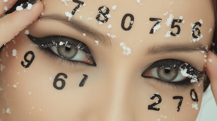 Mystical Female Portrait with Numerology Symbols and Sacred Numbers
