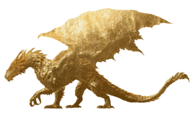 Elegant Gold Dragon Silhouette Sticker Design Perfect for Digital Illustrations and Festive Decor isolated on transparent background PNG