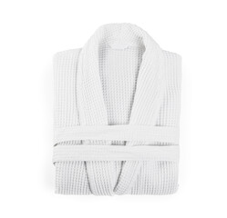 One bathrobe isolated on white, top view