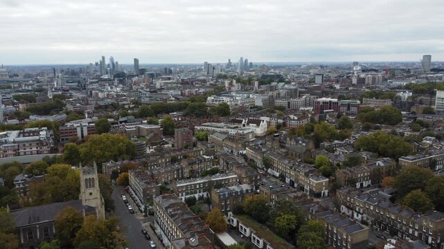 Static drone shot Islington London England