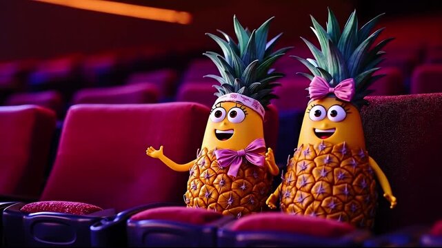 A couple of pineapples sitting next to each other in a movie theater
