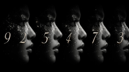Mystical Female Portrait with Numerology Symbols and Sacred Numbers
