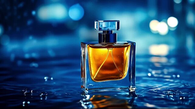 A bottle of perfume with water splashing out of it