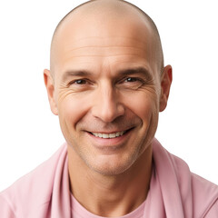 Obraz premium Smiling bald man wearing pink robe isolated on transparent background