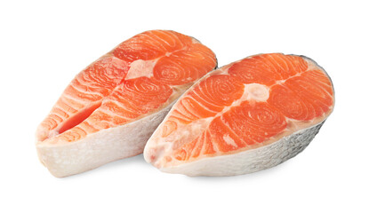 Pieces of salmon fillet isolated on white
