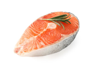 Piece of salmon fillet with rosemary isolated on white