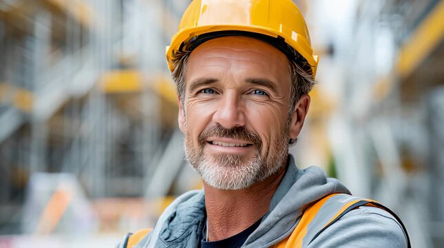 Bauarbeiter mit Schutzhelm auf Baustelle