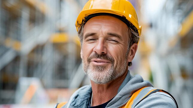 Bauarbeiter mit Schutzhelm auf Baustelle
