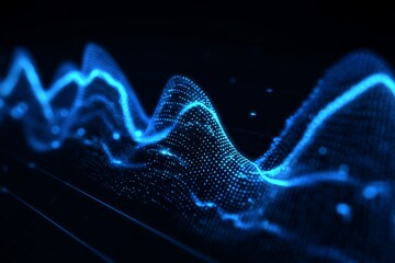 data visualization horizontal banner background in blue neon color on black