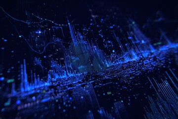 data visualization horizontal banner background in blue neon color on black