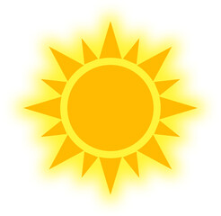 Bright yellow sun icon with stylized rays 