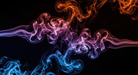 Obraz premium Colorful smoke wisps rising against a dark background with vibrant orange purple and blue hues creating abstract art