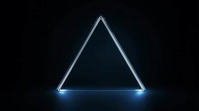 Neon triangle shape glowing in dark space. Represents modern design, technology, and digital aesthetics