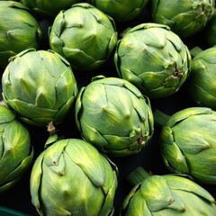 Palermo market artichokes, vibrant green hues , spring, texture, regional