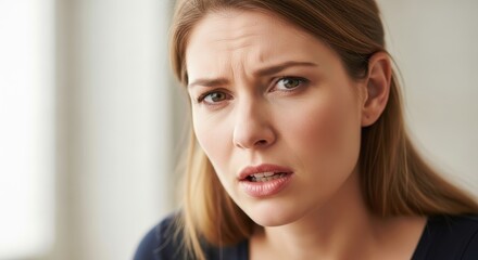 Naklejka premium Portrait of a worried young woman with a concerned and confused facial expression 