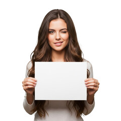 Naklejka premium Young woman holding blank sign isolated on transparent background