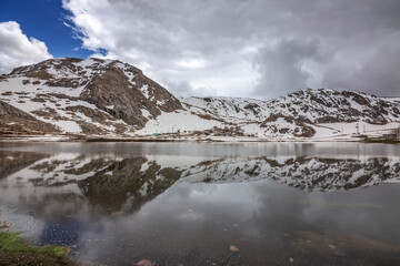 
A lake and the reflection of a mountain in the water on the High Taşeli Plateau east of Antalya...