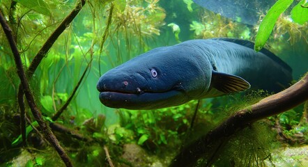 Underwater Electric Eel in Its Natural Habitat (Gdynia, Poland) - A Glimpse into Aquatic Life