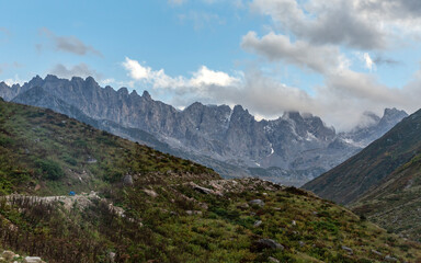 Altıparmak Mountain, a continuation of the Ka&ccedil;kar Mountains, and a flock of sheep grazing in the tents in the valley...