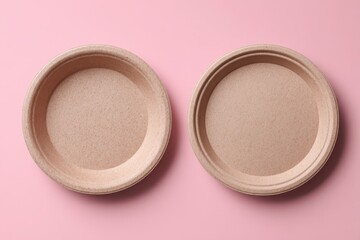 Biodegradable Dish: Front and Back View of Sustainable Eco-Friendly Plate on Soft Pink Background