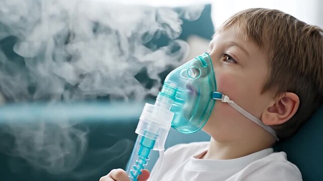 Boy receives nebulizer treatment for respiratory condition