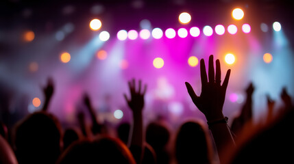Vibrant Concert Lights and Raised Hands