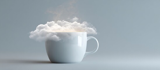 Creative coffee cup filled with fluffy white clouds