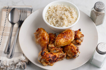 barbecue chicken  with  white rice