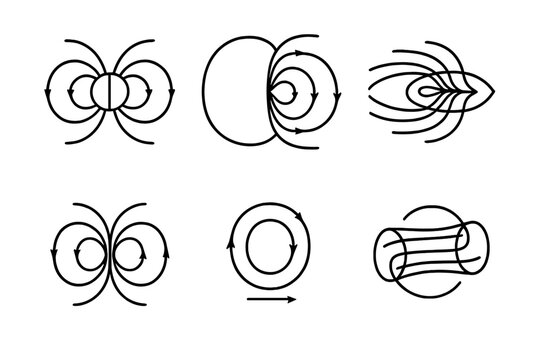 Magnetic Field Diagrams. Line style icons of Magnetic Field Interaction: dipole field lines, field distortion icon, moving plasma