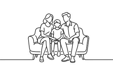 Family Sitting Together on Sofa Line Art Illustration